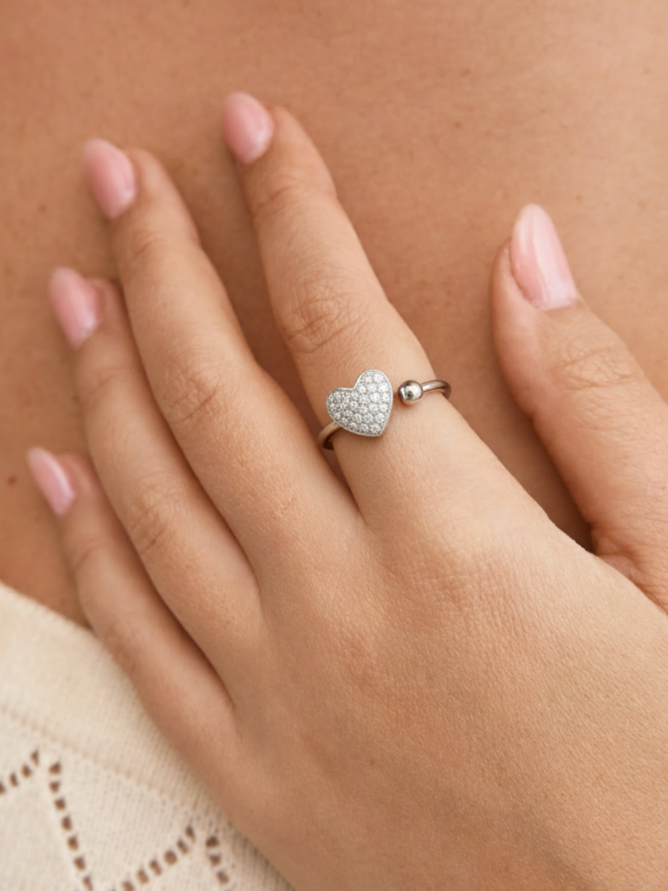 טבעת לב כסף 925