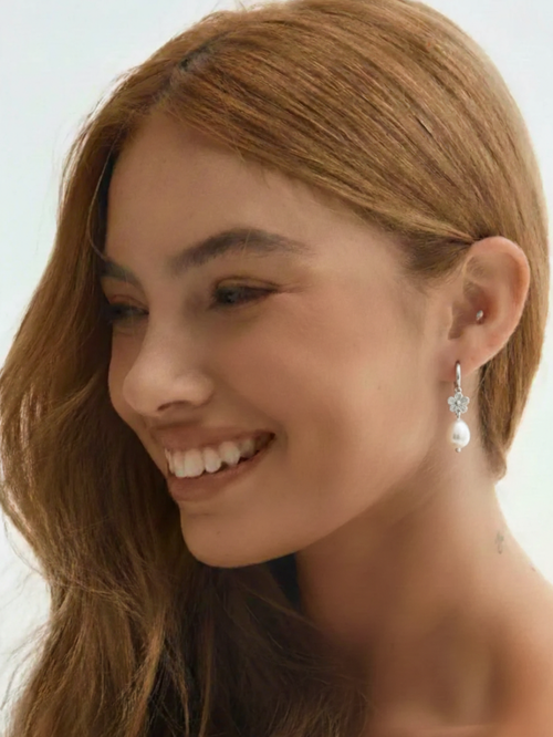 זוג עגילי איזבל פנינה כסף