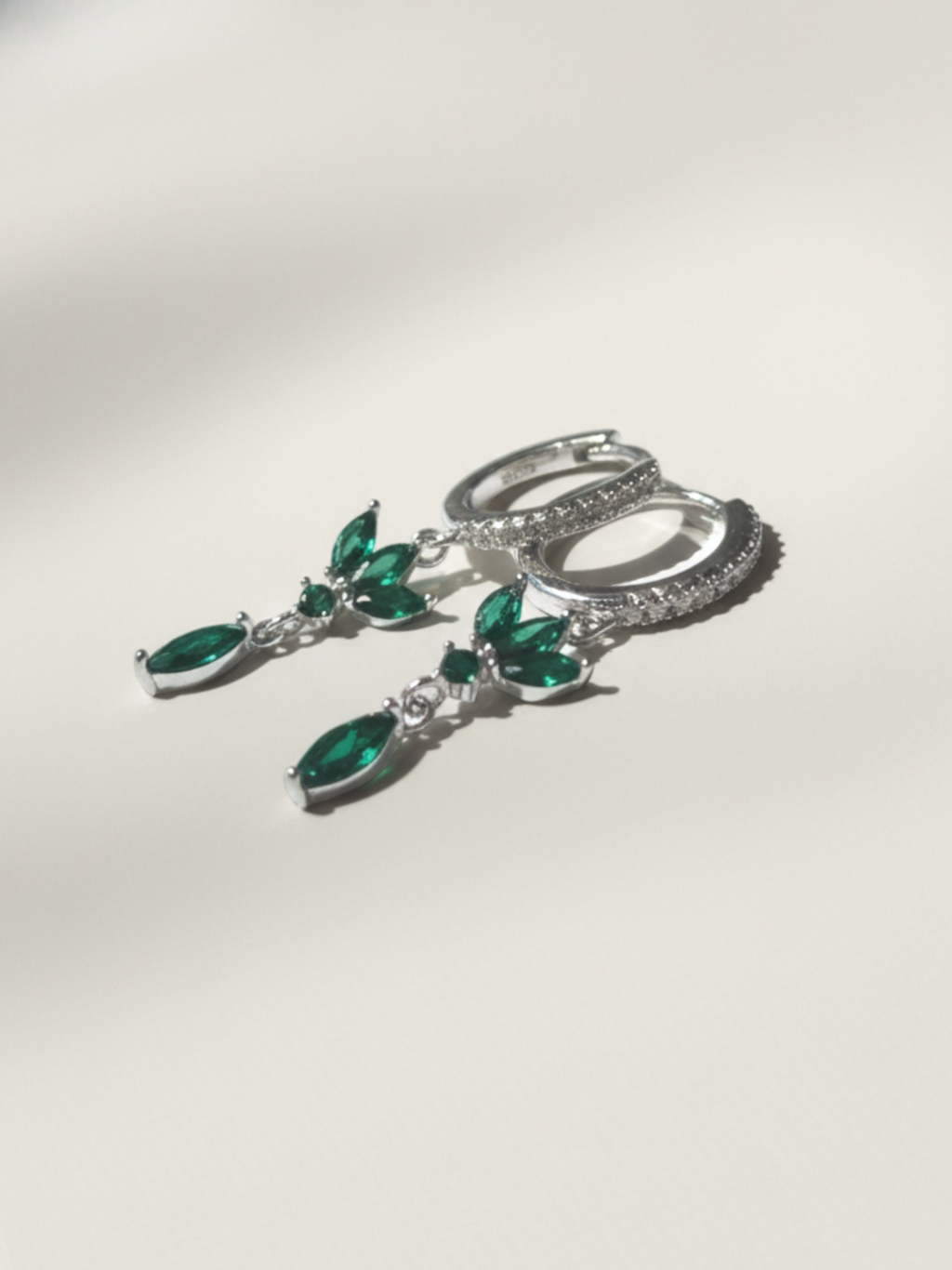 זוג עגילי פרח ירוק כסף 925