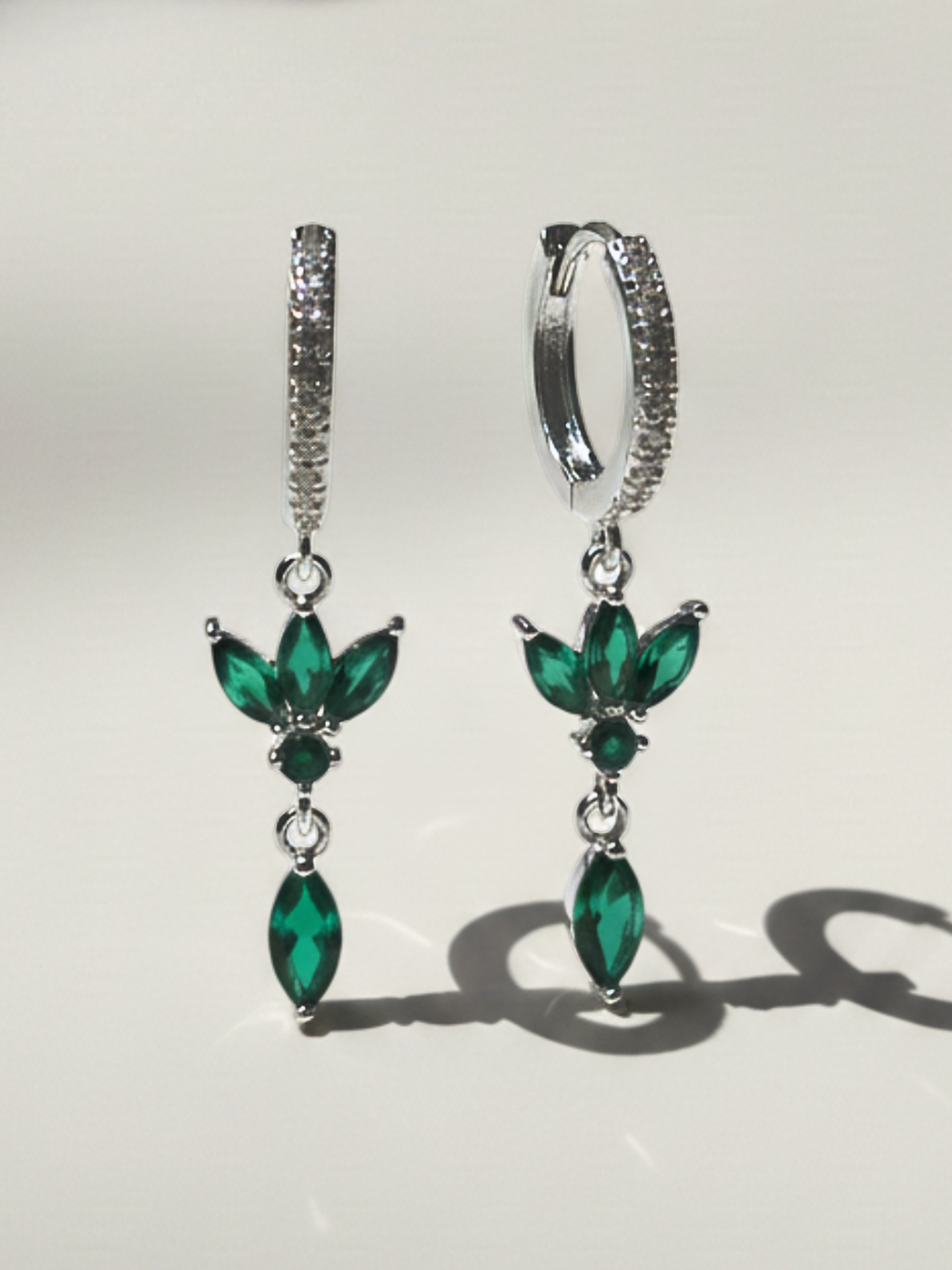 זוג עגילי פרח ירוק כסף 925