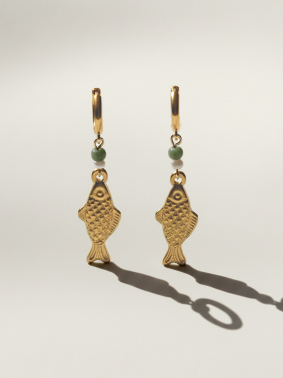 זוג עגילי דגים זהב