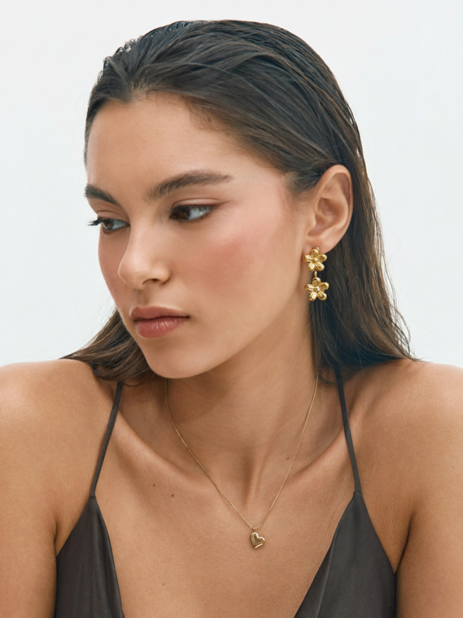 זוג עגילי פרחים זהב