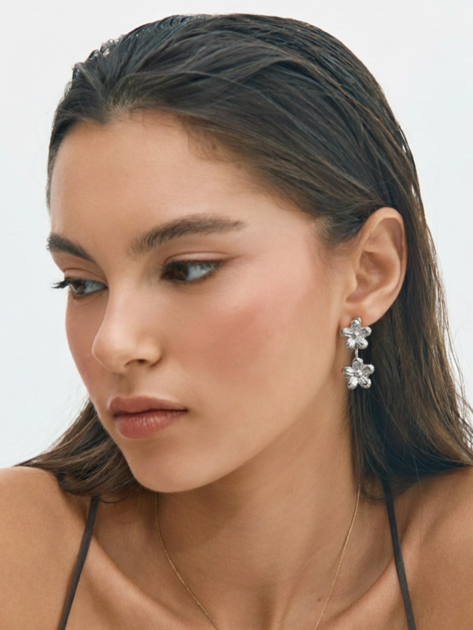 זוג עגילי פרחים כסף