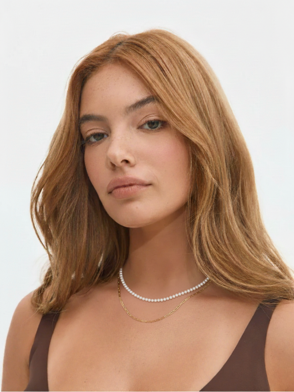 שרשרת לולאות פנינים כפולה זהב