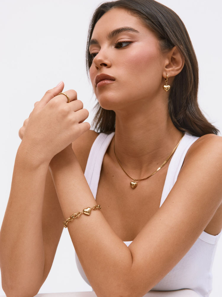 צמיד צאנקי לב זהב