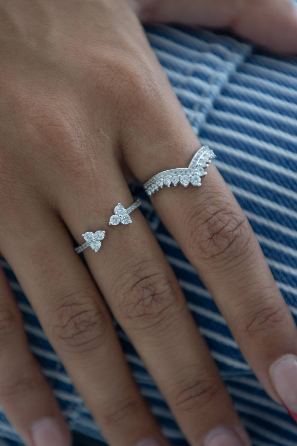 טבעת פרחים מתכווננת כסף 925