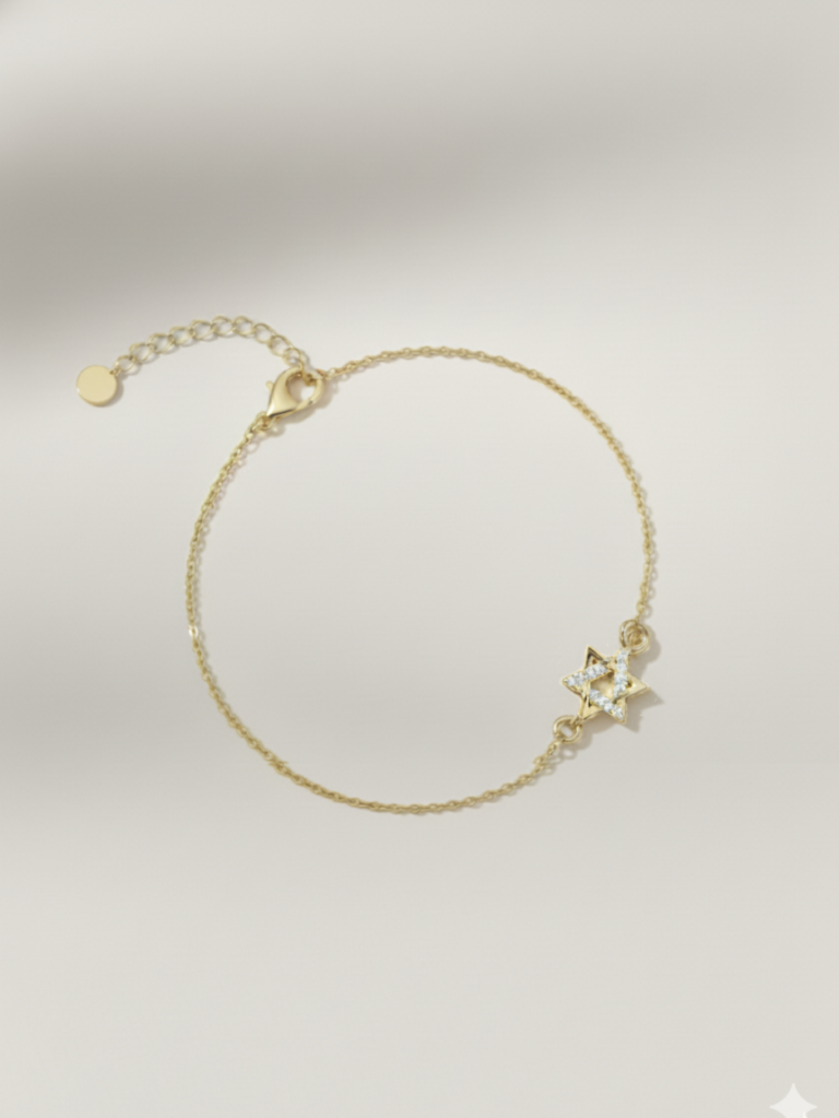 צמיד מגן דוד חצי משובץ זהב 2