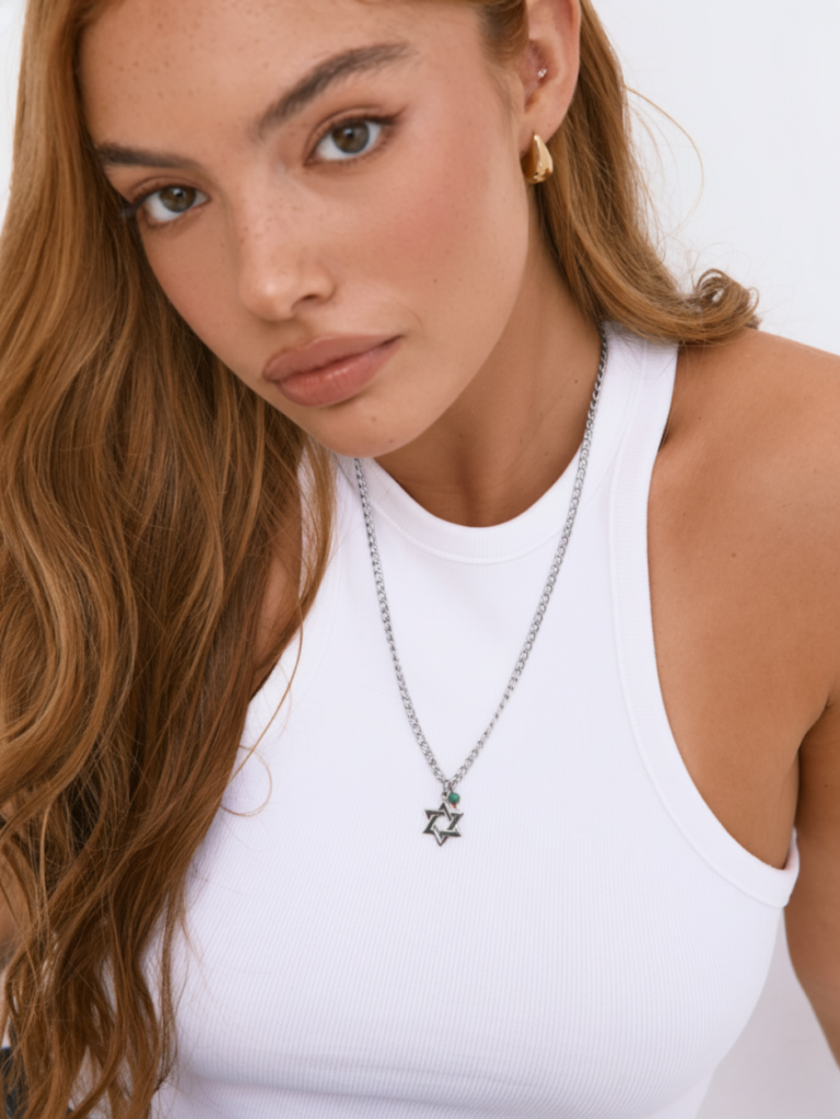 שרשרת גורמט מגן דוד כסף-דוגמנית