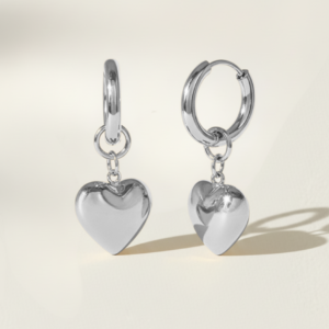 זוג עגילי צאנקי לב כסף