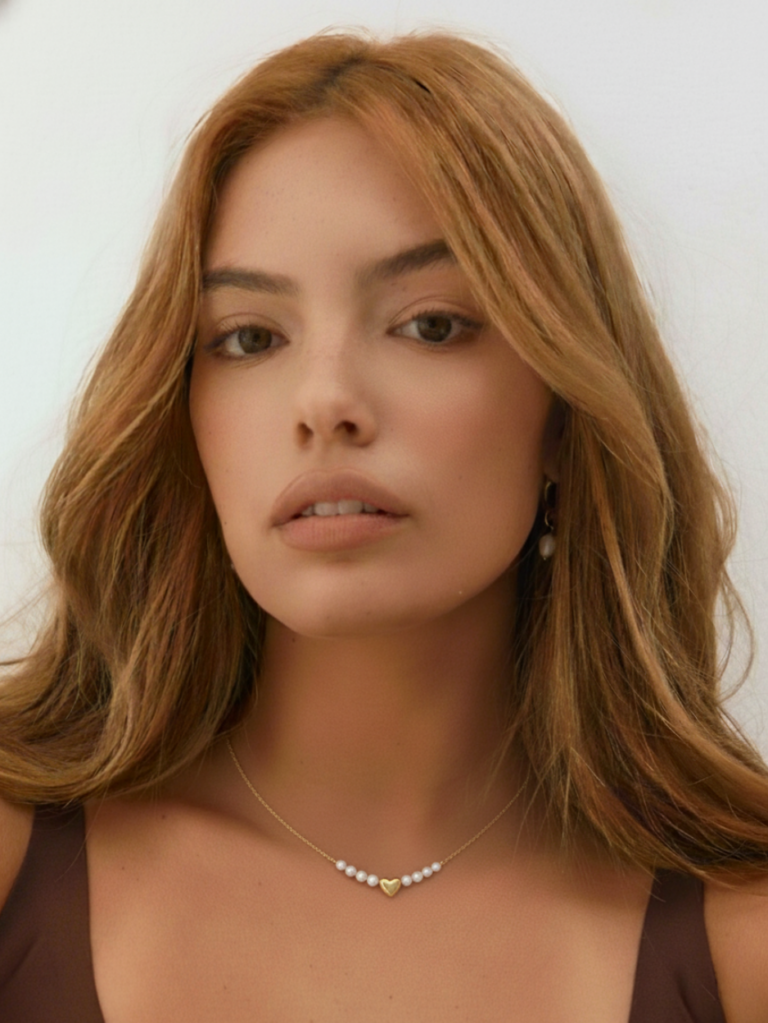 שרשרת פנינים לב זהב