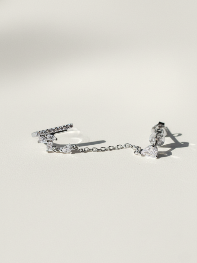 עגיל טיפה עדינה כפול כסף 925