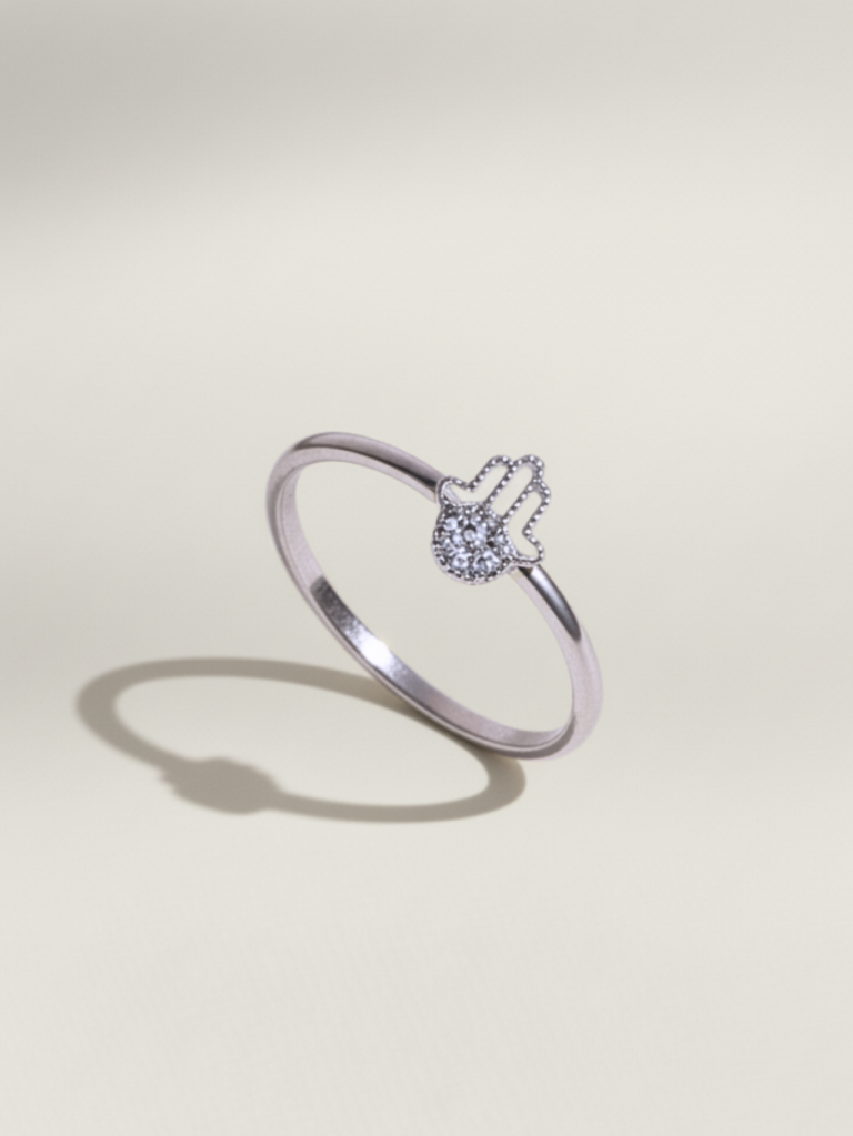 טבעת חמסה חצי משובצת כסף 925 1