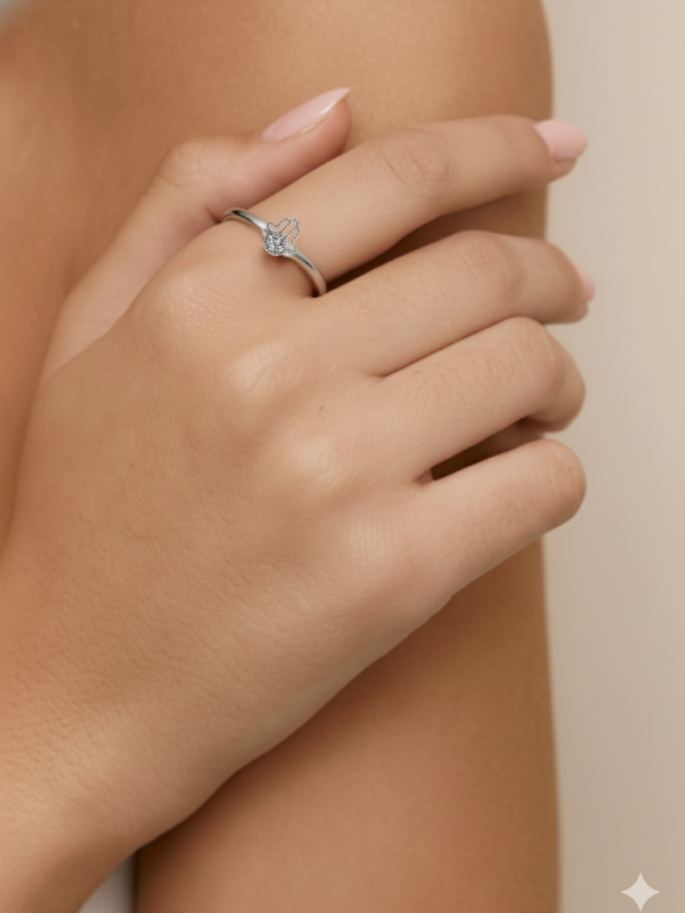 טבעת חמסה חצי משובצת כסף 925 2