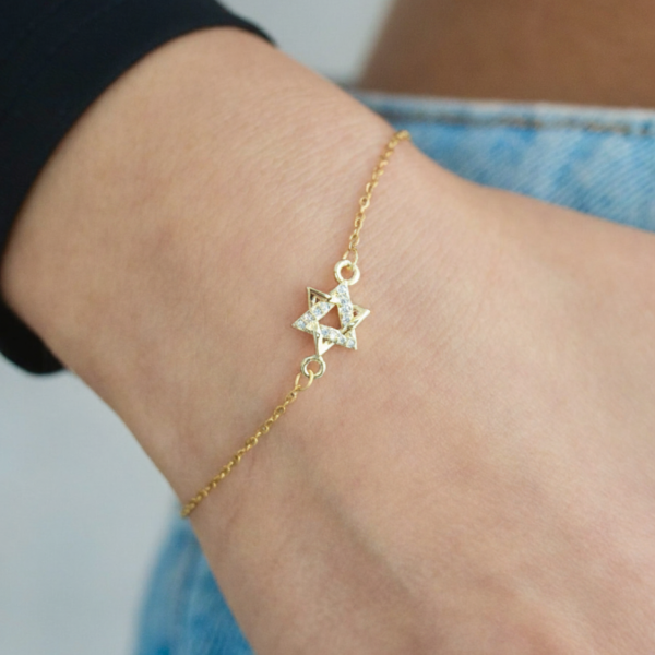 צמיד מגן דוד חצי משובץ זהב 3